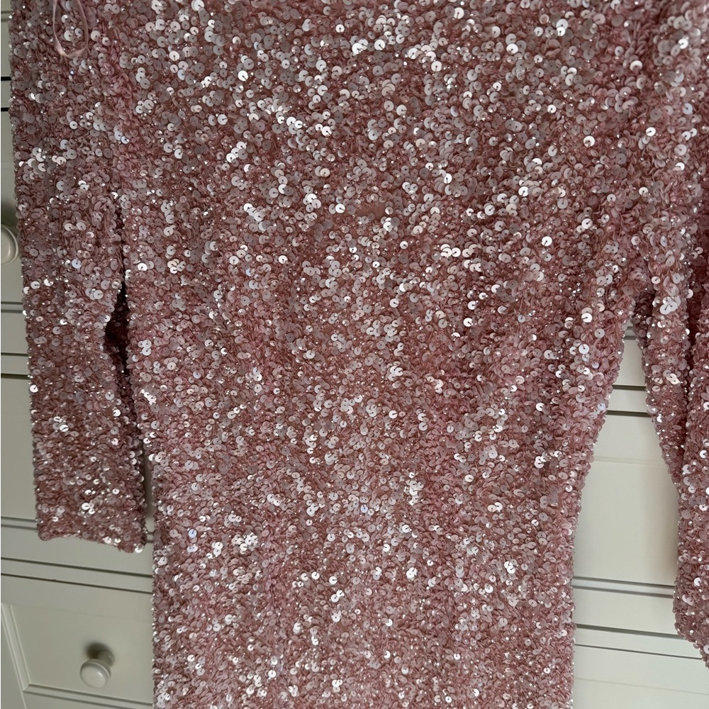 Theia Rose Pink Sequin Long-Sleeve Maxi Dress - Picture 2 of 3